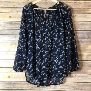 LC Lauren Conrad Blue Floral Sheer Top M
